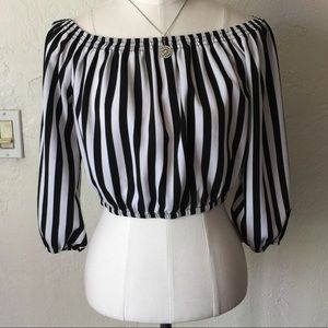 Forever 21 black & white striped crop top